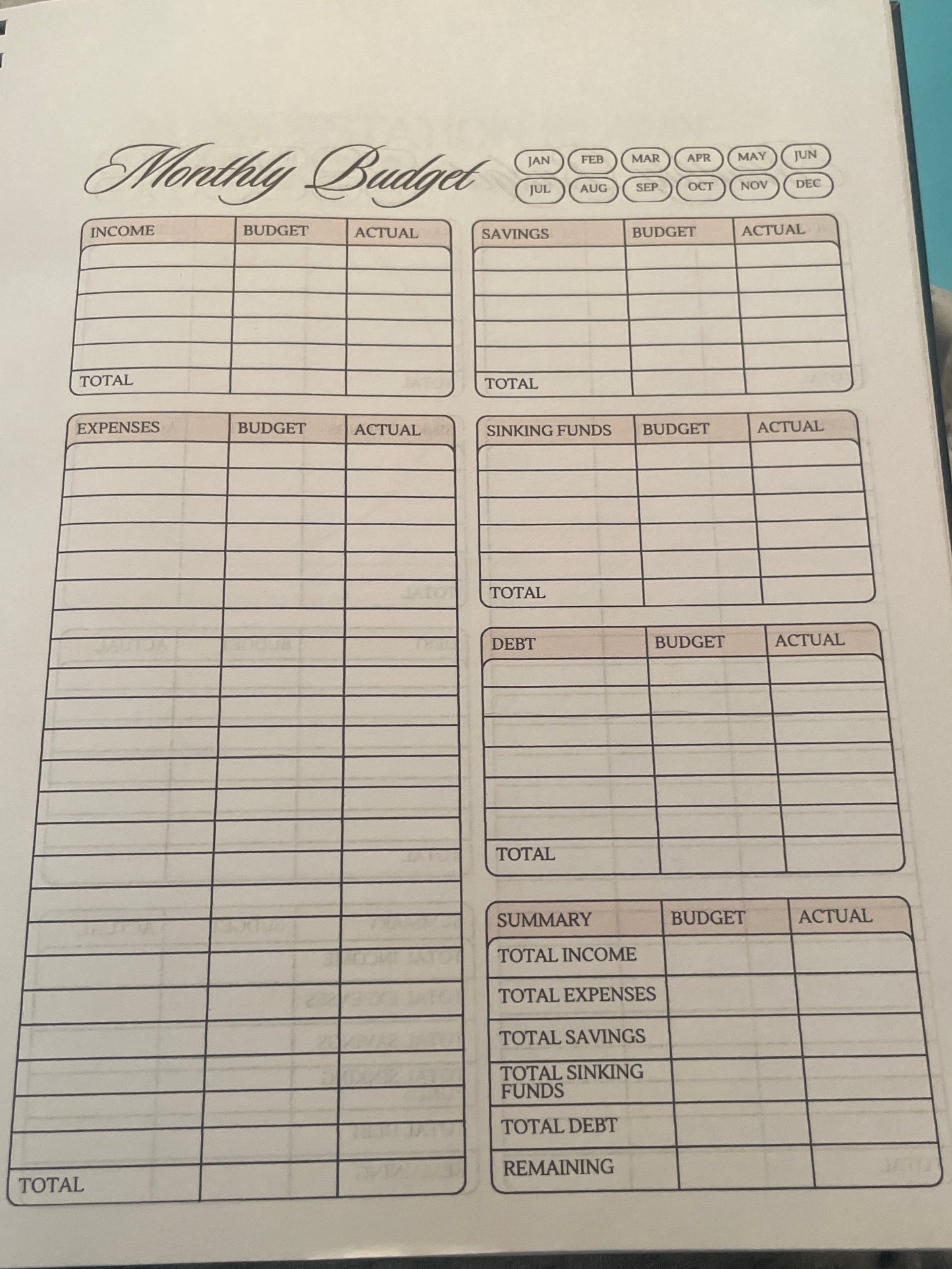 Monthly Budget and Manifestation Planner